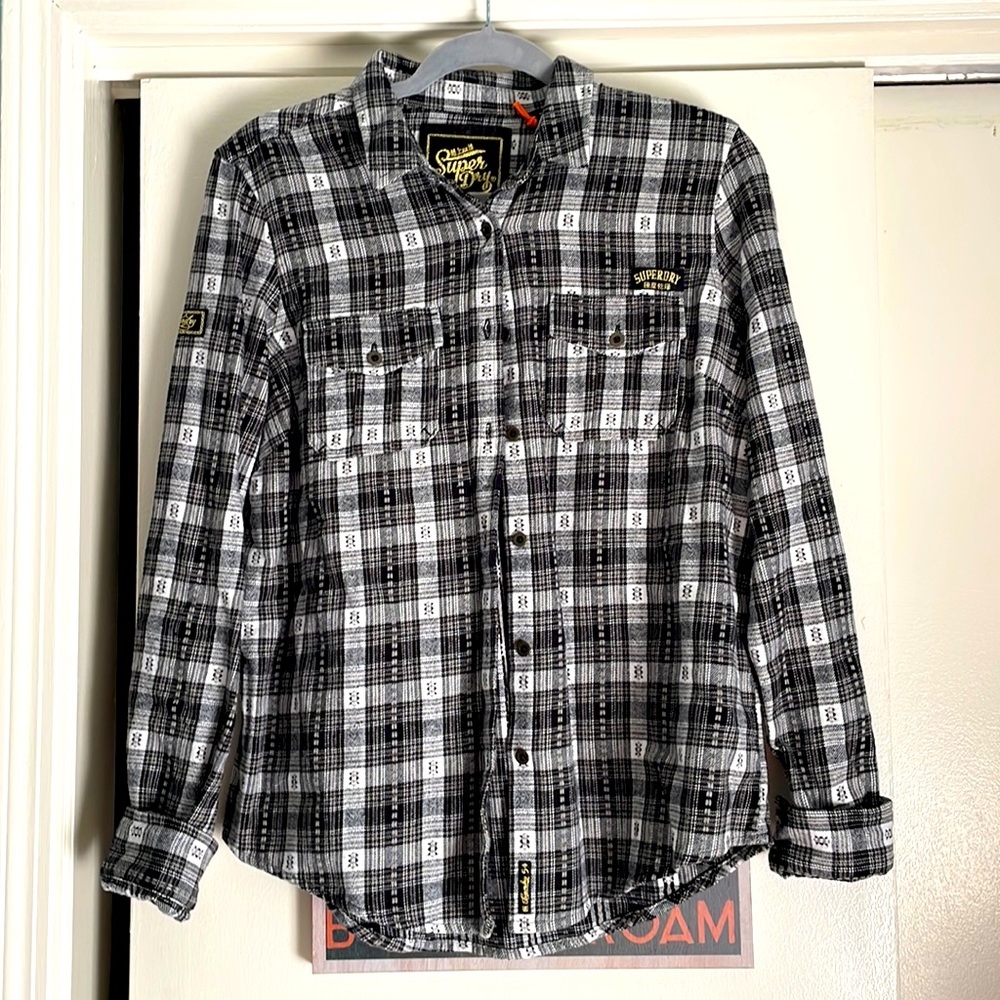Black and white button down flannel top